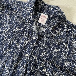 Brooks Brothers Blue Cream Floral Cornflower Print‎ Cotton Linen Buttonup Sz 2